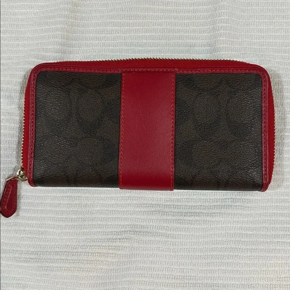 Coach ACCORDION ZIP WALLET Brown Red - Picture 2 of 6